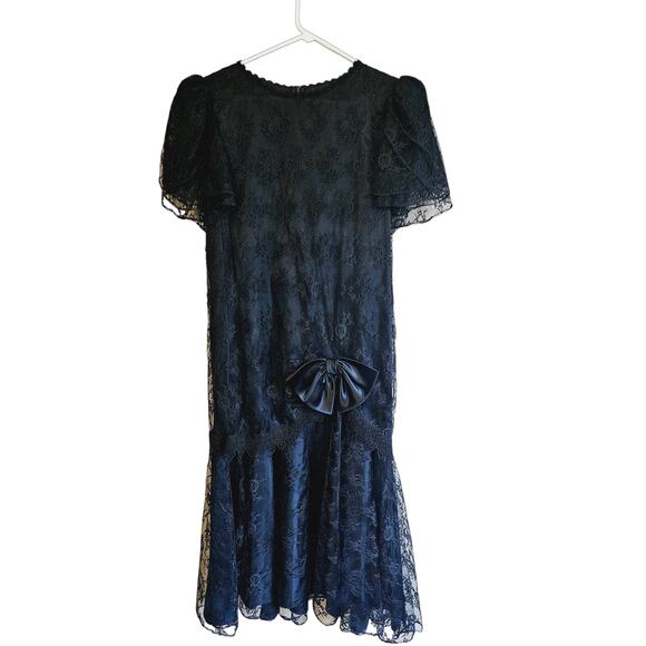 Vintage 80's Black Lace Midi Dress Barbara Chodos Michael Marcella whimsy goth - Picture 1 of 6